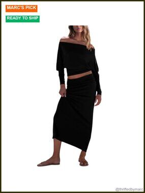 Off Shoulder Batwing Sleeve Top and Maxi Pencil Skirt Set
